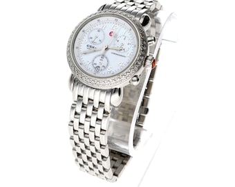 Michele CSX Diamond Chronograph Watch 36mm Stainless Steel Swiss Size 6.5