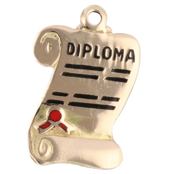 14K Yellow Gold "Diploma" Charm with Enamel