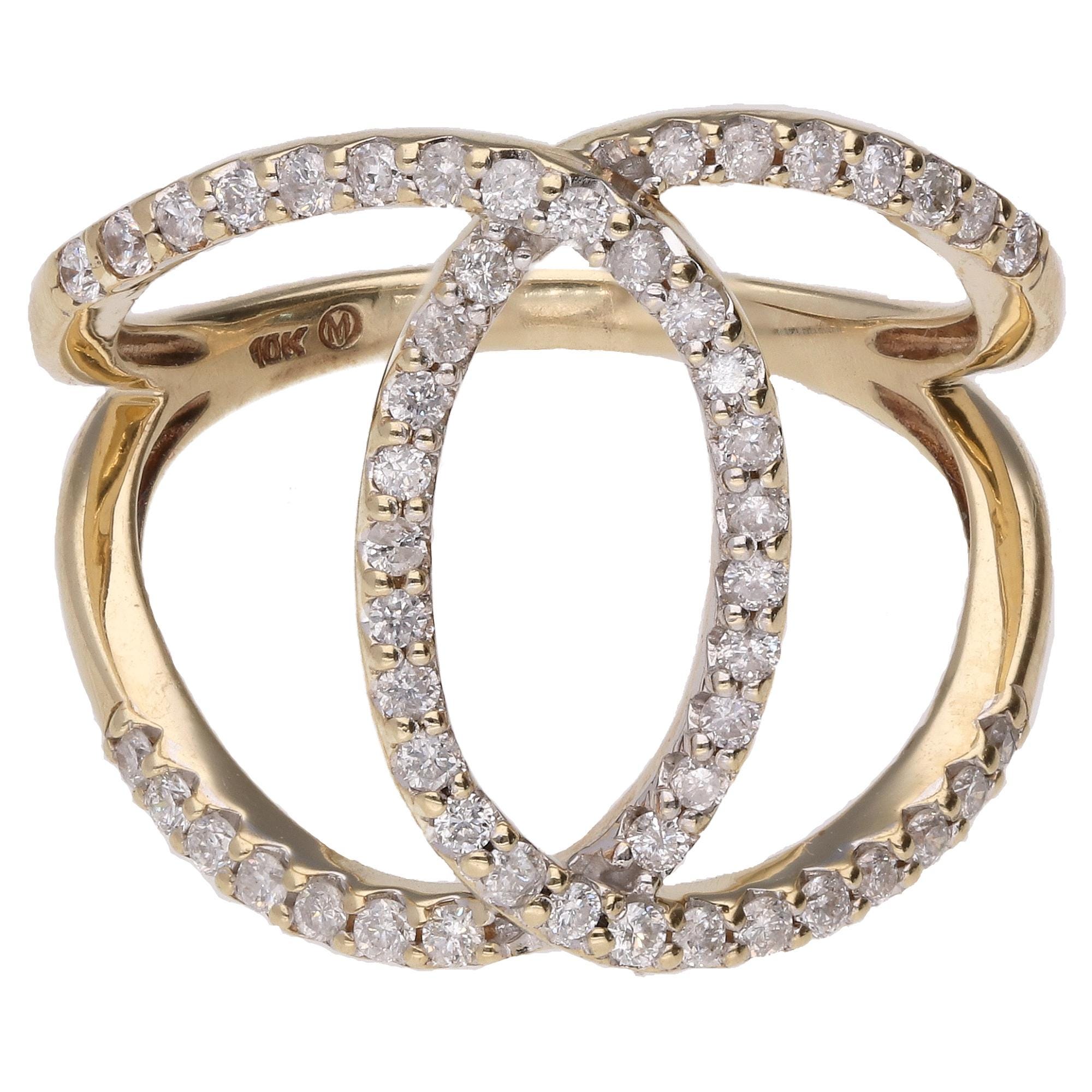 Interlocking Loop Rings 10K Yellow Gold Diamond Interlocking Loops Ring, .52ctw 52 Stones, Size ...
