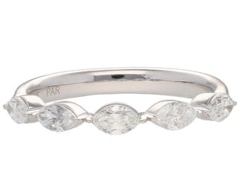 14K White Gold Marquise Diamond Band 0.75ctw G/H SI1 Size 6.5 Elegant 2.2g