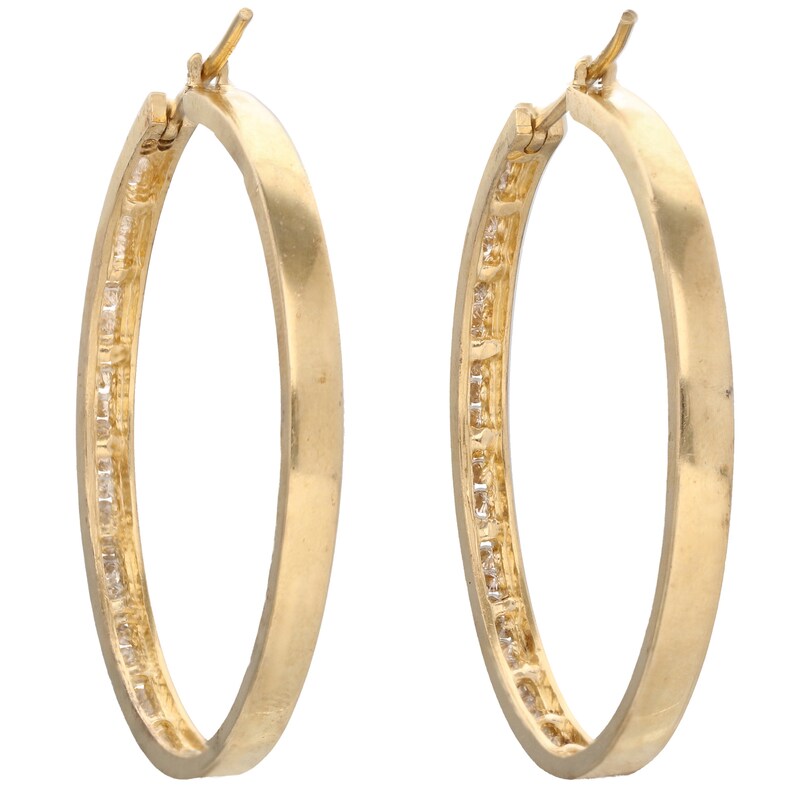 14K Yellow Gold Hoop and Diamond Earrings Etsy