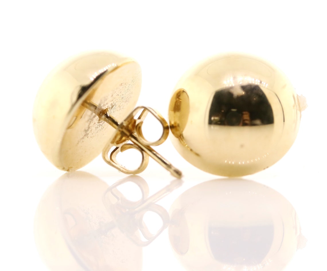14K Gold 12mm Dome Stud Earrings Etsy