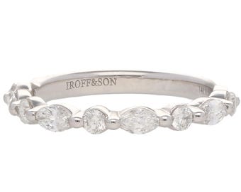 14K White Gold Marquise Round Diamond Band .59ctw Size 6 Elegant Ring 2.1g