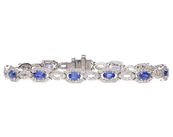 14K White Gold Sapphire Diamond Tennis Bracelet 6.15ctw Elegant Luxe