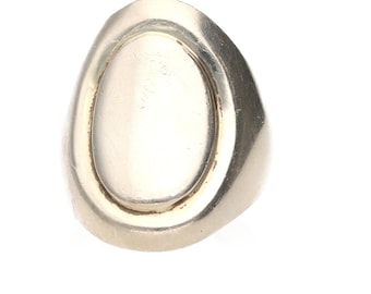 Sterling Silver Oval Signet Ring Minimalist Polished Statement Size 6.5   12.7 G