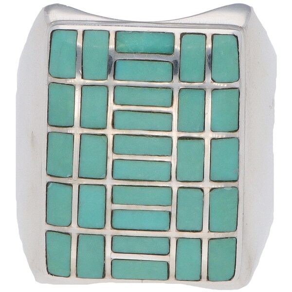Doppelter Türkis-Ring aus Sterlingsilber – Größe 6.75, 10.69g, vertikales südwestliches Blattdesign, Vintage Artisan Statement-Schmuck