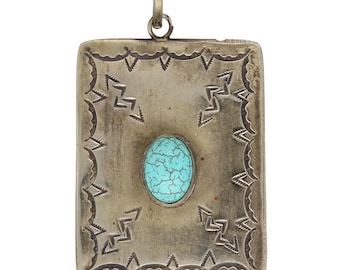 925 Silver Bezel Set Turquoise Pendant Aztec Inspired