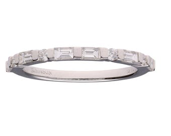 14K White Gold Baguette Round Diamond Band .47ctw G/H SI Size 6 Elegant 1.8g