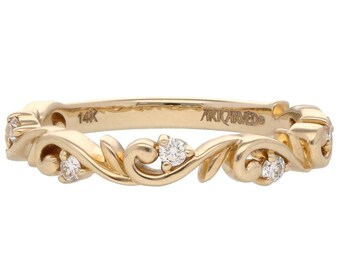 14K Yellow Gold Diamond Vine Band .13ctw Twisty Ring Size 6 Elegant  2.7gram