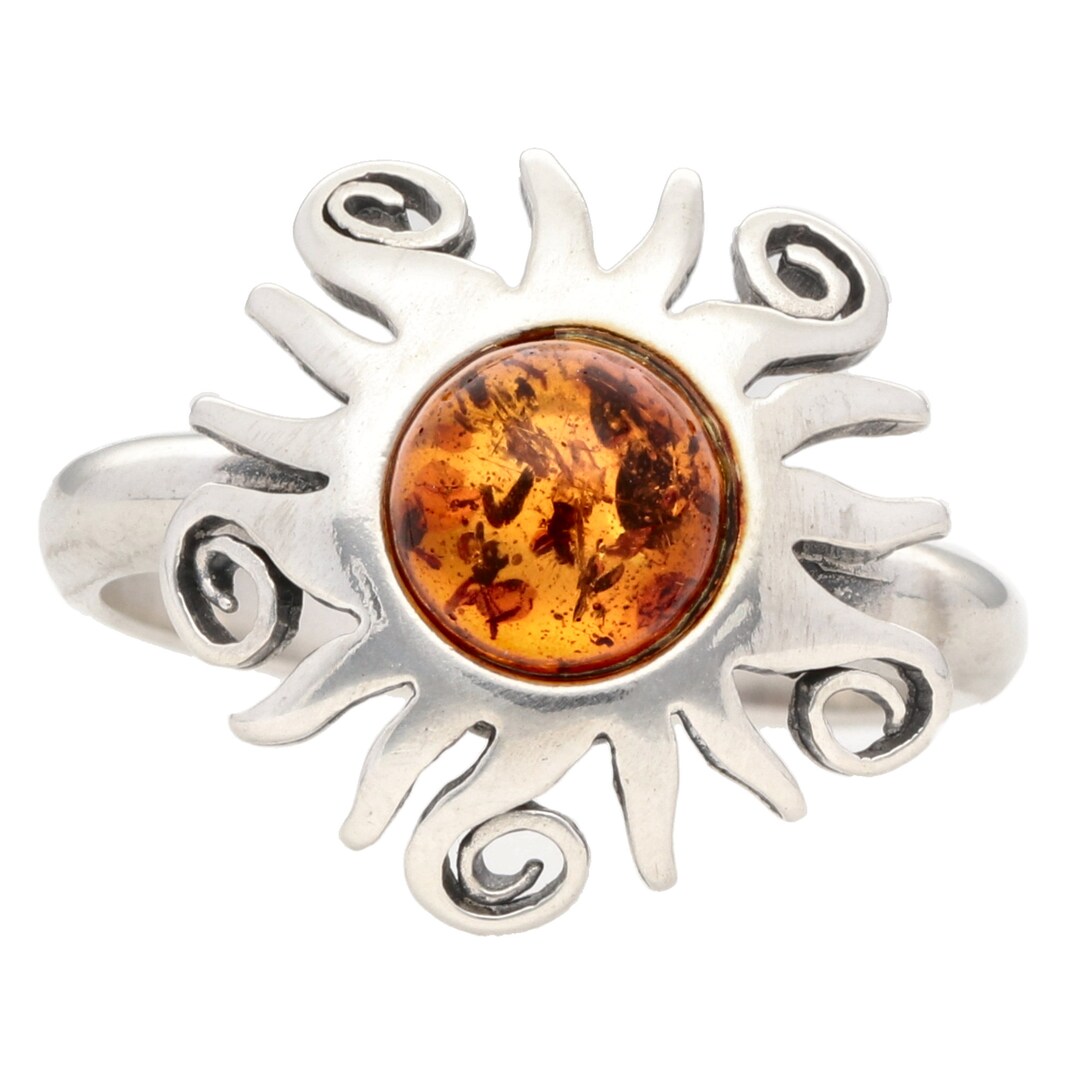 925 Sterling Silver Amber Sun Ring Size 6.75 - Etsy