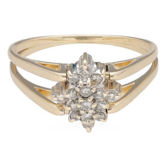 14k Yellow Gold Blue Topaz Diamond Ring Split Shank Size 9.25 Estate