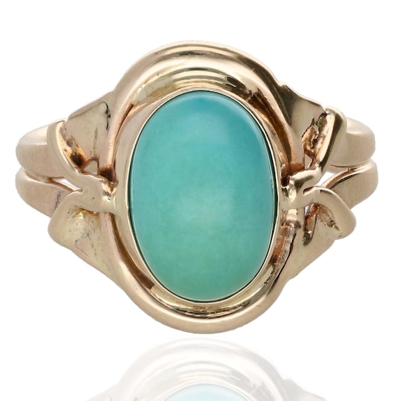 14K Yellow Gold Turquoise Cocktail Ring Size 6.75