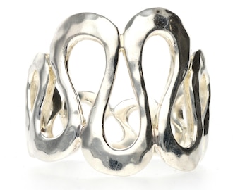 Sterling Silver Abstract Open Link Ring Bold Modern Statement   6.5 Grams
