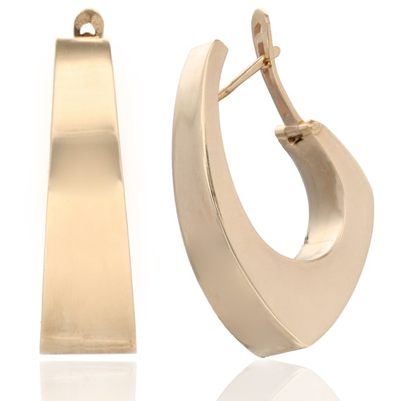 14K Modern Hollow Hoop Yellow Gold Earrings