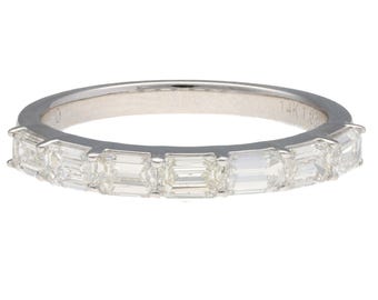 14K White Gold East West Emerald Diamond Band 1.03ctw Size 6 Elegant  2.9g