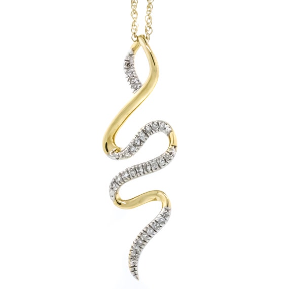 10K Yellow Gold Snake With Diamond Accent Necklace