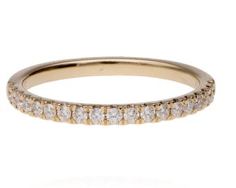14K Yellow Gold Diamond Band Shared Prong 19 Stones Size 6.5 Elegant 2gram.