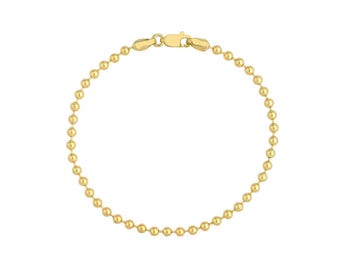 14K Yellow Gold Bead Bracelet 7.5in 3mm Lobster Clasp Classic Elegant  6.2gram