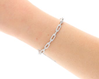 David Yurman Diamond Link Bangle Bracelet | Petite 5.75" | 18k White Gold & Ster