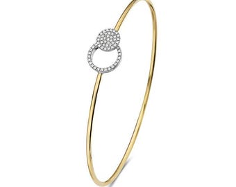 14K Two Tone Gold Diamond Circle Bangle .20ctw 5.75in 4.5g Elegant