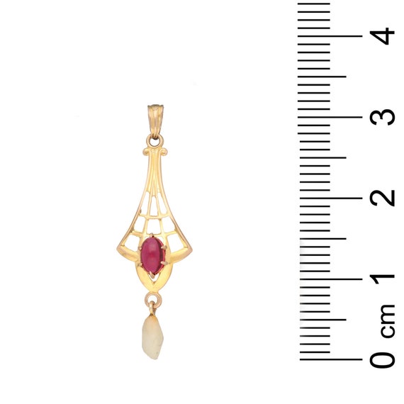 10K Yellow Art Deco Lavalier with Cabochon Garnet… - image 3