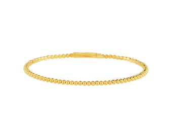 14K Yellow Gold Flex Bangle Bead Bracelet 7in Polished Classic Elegant