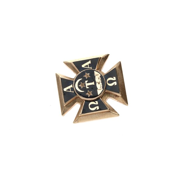 Vintage 10k Gold Alpha Tau Omega Fraternity Pin — Black Enamel Cross Badge, Gree