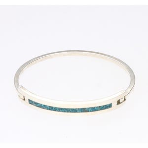 Vintage Alpaca Turquoise Inlay Bangle Bracelet Silver Tone Southwestern Boho Vintage Alpaca Silver Tone Bangle Bracelet: Faux Turquoise  main image 3