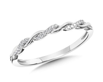 10K White Gold Twisted Diamond Band 0.10ctw Size 7 Dainty Elegant Ring  1.1g