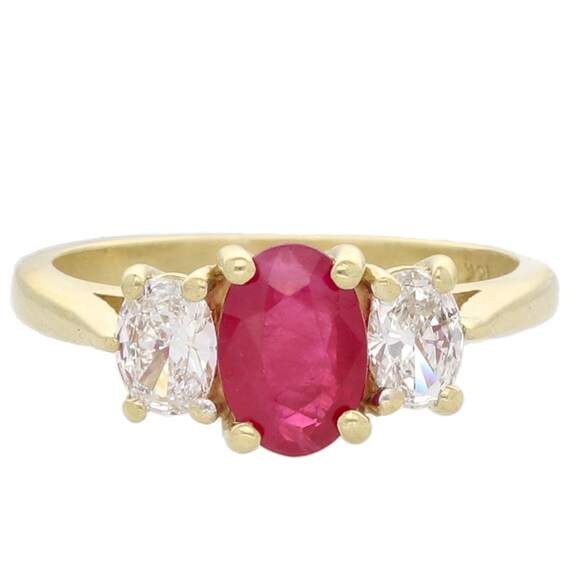 18K Yellow .76ct Oval Ruby and .40ctw Oval Diamon… - image 1