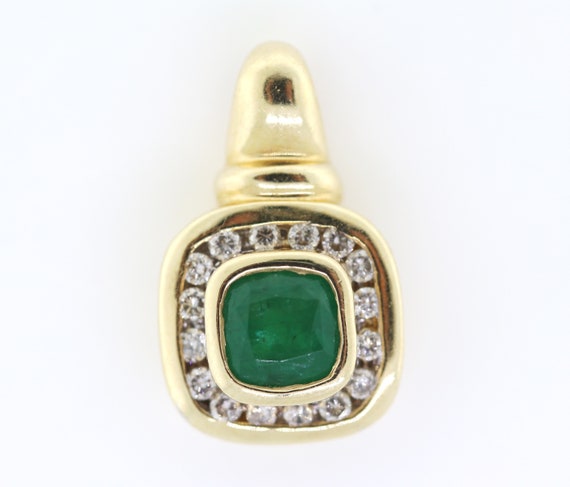 14K Gold Emerald Center Diamond Halo Pendant