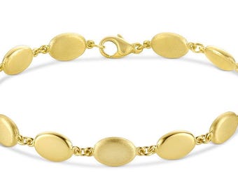 14K Yellow Gold Medallion Bracelet Satin Polished 6.5in 5.9g Elegant