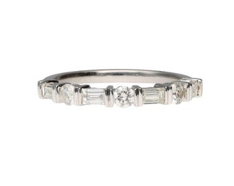 14K White Gold Diamond Double Bar Band .64ctw Baguette Round Size 6 Chic  2.5g