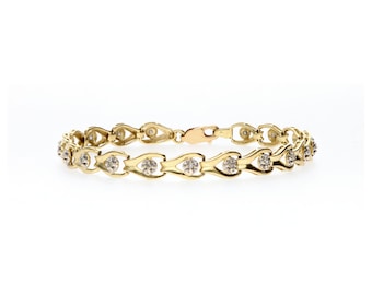 Vintage 14k Gold Diamond Link Bracelet 7" 7.3g Solid Yellow Gold Estate Jewelry