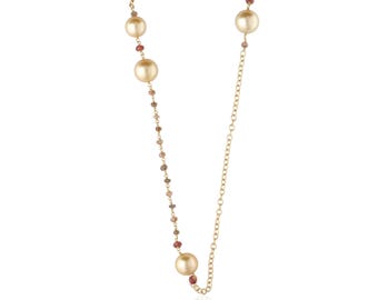 Auténtico collar David Yurman Oceanica de oro amarillo de 18k, 35 pulgadas, perlas doradas y