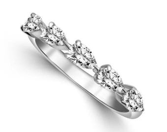 14K Yellow Gold Pear Diamond Band 0.85ctw SI1 G/H Size 6.5 Elegant Ring   2.5gram