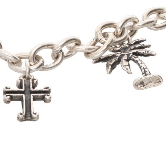925 Sterling Silver Palm Tree and Cross Chain Bra… - image 2
