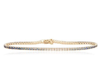 14K Yellow Gold Sapphire Gradient Bracelet 4.25ct 7in Elegant Ombre 7gram