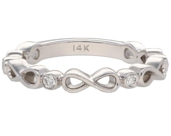 14K White Gold Infinity Diamond Band .08ctw Bezel Set Size 6 Elegant 2.9gram
