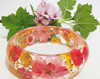 Dried Flower  Bracelet made from Real Flowers set Inside of a Resin Bangle