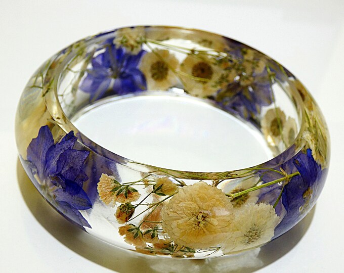 Dried Flower Bracelet Made From Real Flowers Set Inside of a Resin
