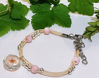 Glaskugel echte getrocknete Blume Pflanze Verstellbar Perlen Schmuck Armband Geschenk