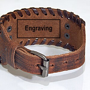 Customized Leather Bracelet, Personalized Leather Bracelet Wide Leather Cuff Bracelet Viking Compass image 7