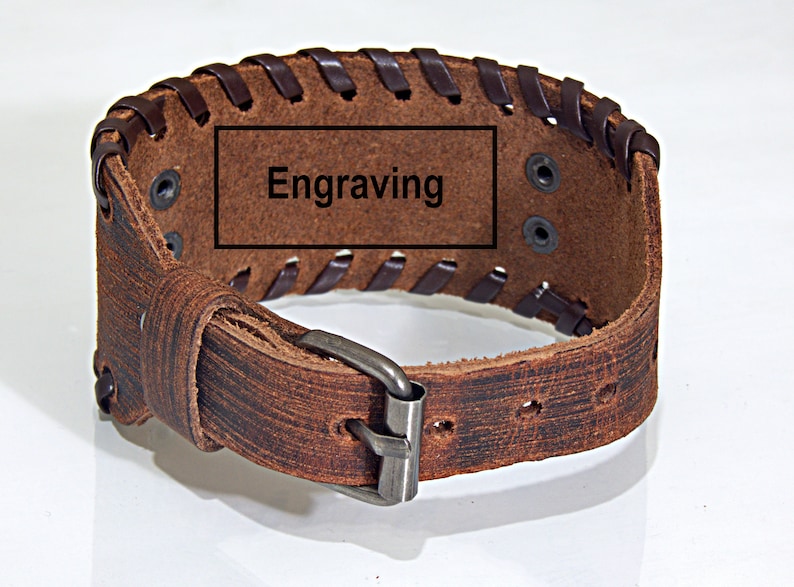 Customized Leather Bracelet, Personalized Leather Bracelet Wide Leather Cuff Bracelet Viking Compass image 7