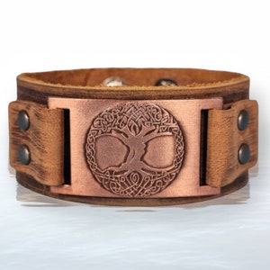 Customizable Leather Bracelet - Genuine Leather Bracelet Tree of Life - Leather Wristband Bangle Bracelet for Men and Women