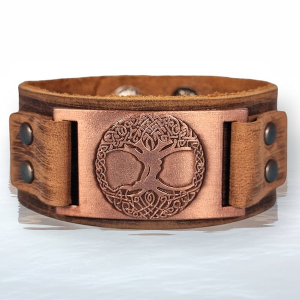 Customizable Leather Bracelet - Genuine Leather Bracelet Tree of Life - Leather Wristband Bangle Bracelet for Men and Women