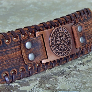 Customized Leather Bracelet, Personalized Leather Bracelet Wide Leather Cuff Bracelet Viking Compass image 4