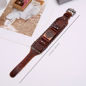 Customized Leather Bracelet, Personalized Leather Bracelet Wide Leather Cuff Bracelet Viking Compass image 9