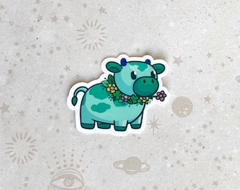 Floral Cow Vinyl Sticker – Springtime Laptop Decal (2 inch)