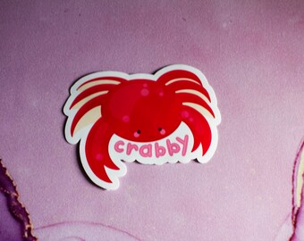 Red Crab Crabby Glossy Sticker - Skateboard Stickers - Bullet Journal Decoration - Hydroflask Sticker Animal Stickers